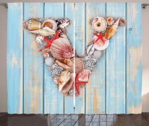 Штора ABAKUHAUS Letter V в деревенском стиле, морская тема, ABC Theme V, универсальные ленточные шторы для гостиной с петлями и крючками, 280 x 175 см, цвет: темно-коралловый, светло-голубой Abakuhaus