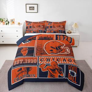Erosebridal Комплект постельного белья Gridiron с футбольным принтом для детей и взрослых, сезонный дизайн в стиле граффити, Navy and Orange