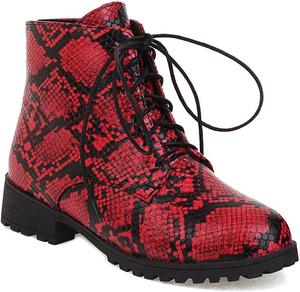 Женские низкие ботильоны на плоской подошве, повседневные, с округлым мысом, из замши, зимние, элегантные, короткие ботильоны JOEUSTY, Rot-Schlangenleder