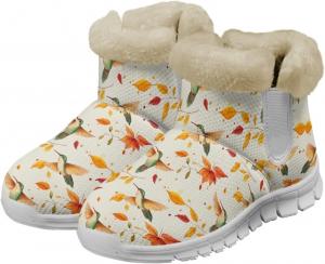 Женские зимние ботинки на снег Теплые пушистые для походов и бега Ботильоны слипоны Мягкие Нескользящие Легкие ботинки для ходьбы для женщин размер US 6-12 Fuxowvby, Hummingbird Flower