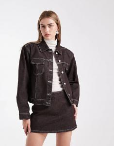 Джинсовая куртка свободного кроя с подплечниками ASOS DESIGN темно-коричневого цвета