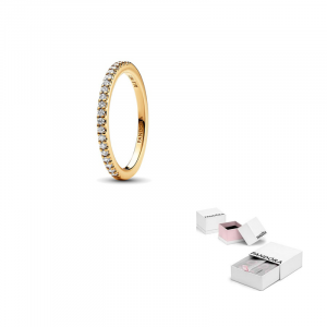 Pandora Позолоченное кольцо из медно-серебряного сплава с синтетическим фианитом Women's Gold