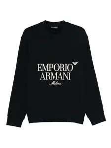 Свитшот с вышитым логотипом и круглым вырезом Emporio Armani, синий