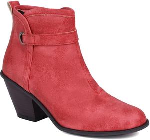 Женские западные массивные высокие каблуки, нарядные ботильоны с круглым носком, боковой молнией, зимние и осенние короткие ботинки JOEUSTY, Red