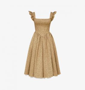 Платье миди из атласа и жаккарда с дамасским узором от Alessandra House Of Cb, золотой