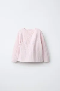 Вязаный свитер с ажурным узором Zara, бледно-розовый