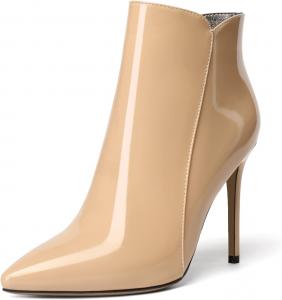 Женские ботильоны Soireelady на высоком каблуке-кубике с острым носком, на молнии, элегантные ботильоны на осень и зиму, Beige