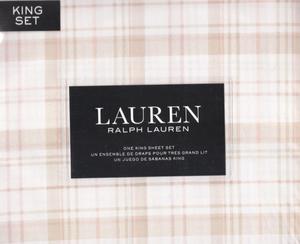 Ralph Lauren Комплект постельного белья King 4 предмета, розовый на кремовом фоне клетка