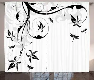 Штора ABAKUHAUS "Стрекоза" в деревенском стиле с дамасскими завитками, присборенная тесьма для спальни с петлями и крючками, 280 x 225 см, цвет: светло-серый, белый, черный Abakuhaus