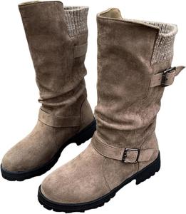 Винтажные женские короткие ботинки однотонного цвета с пряжкой на ремне, модные и универсальные, противоскользящие и стойкие, большого размера Clolinde, Brown