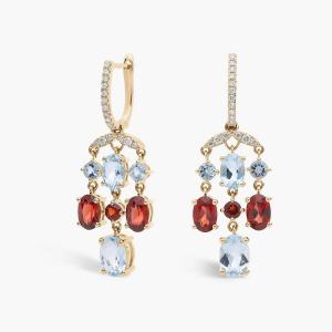 Серьги-люстры с гранатом и аквамарином из 14-каратного желтого золота Blue Nile