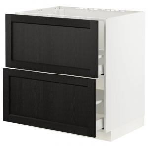 Базовая кабина с мойкой+2 фасада/2 ящика METOD/MAXIMERA IKEA, 80x60x80 см, цвет white/lerhyttan black stained
