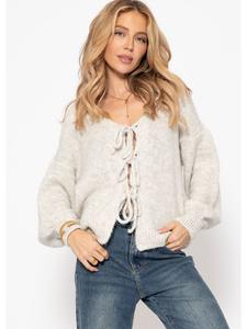 Кардиган SASSYCLASSY Strickweste mit Bindenbänder, цвет Hellbeige