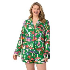 Комплект из пижамного топа с длинными рукавами и пижамных шорт больших размеров Beauty Sleep Social, цвет green pt