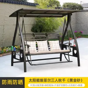 Садовые качели Green Water «Эйфель», трехместные, 236х180х210 см, LED-подсветка, матрас-сиденье+подушки, черный песок