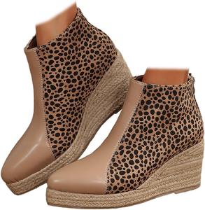 Generic Женские ковбойские сапоги с леопардовым принтом, поддержкой свода стопы, западного стиля с каблуком, осенние ботильоны из замши, удобные женские сапоги с леопардовым принтом