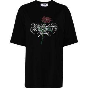 Футболка с принтом и кристаллами MSGM, черный