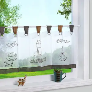 Шторы для кафе с петлями, 180 x 60 см, вуаль, бистро, с различными узорами в виде чашек, кухонные шторы для кафе, прозрачные, белые, 1 шт. Joyswahl