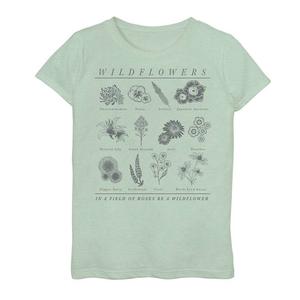 Футболка с рисунком «Полевые цветы в поле роз» для девочек 7–16 лет Be A Wildflower Sketch, цвет Mint