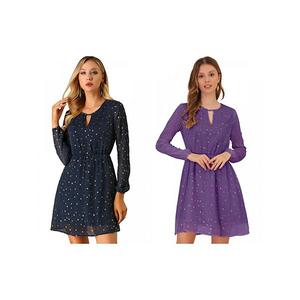 2 упаковки женского платья-футляр с длинными рукавами и v-образным вырезом Allegra K, Dark Blue Dark Purple