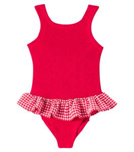 Купальник с рюшами в клетку Hunza G Kids, Red/Red Gingham