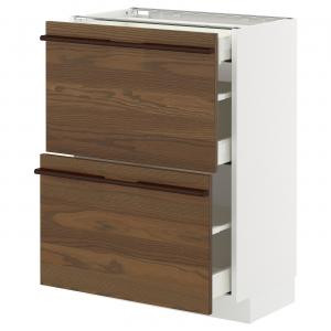 Тумба под шкаф с 2 фасадами и 3 ящиками, белая/темно-коричневая отделка шпоном ясеня Stensta, 60x37 см. IKEA Metod / Maximera
