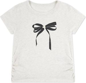 Футболка с рюшами и жемчужным бантом abercrombie kids, ANF Oatmeal Heather