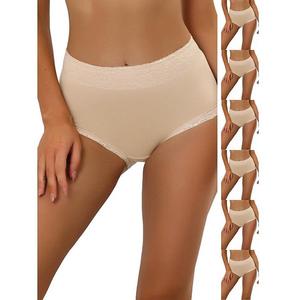 7 пар женских хлопковых трусиков с высокой талией, кружевной отделкой, эффектом контроля живота и полным покрытием Inspire Chic, Beige