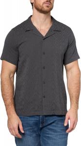 GUESS Мужская экологичная короткая рубашка с коротким рукавом в технике Diamond Jacquard, New Asphalt