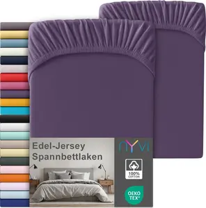 Простыня на резинке из высококачественного трикотажного полотна для матрасов глубиной до 25 см - 100% суперчесаный хлопок, 140 г/м², на резинке по всему периметру, цвет: фиолетовый, размер: 90-100 х 200 см (комплект из 2 шт.) NYVI