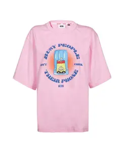 Хлопковая футболка в рубчик с принтом на передней части. Gcds, розовый