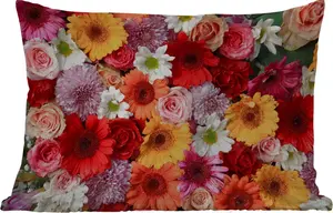 Подушка для улицы - Цветы - Цветы - Герберы - Розы - 50 x 30 см - Устойчива к погодным условиям - Подушка для отдыха - Подушка для дивана - Украшение для гостиной MuchoWow