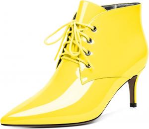 Женские ботильоны Eldof на низком каблуке 2,5 дюйма с заостренным носком, шнуровкой и удобные для прогулок, Patent Yellow