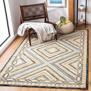 Ковер SAFAVIEH, 92 x 92 см, Aspen Collection, Navy & Gold, ручной работы бохо из шерсти, идеален для помещений с высокой проходимостью в гостиной, спальне (APN809N)