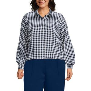 Фланелевая рубашка кроп плюс сайз Lands' End, Sea Ivory Mini Check