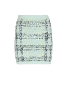 Короткая юбка из твида в блестящую клетку Balmain, зеленый