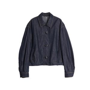 ELLE Женские укороченные пальто из денима синего цвета с лацканами, умеренная длина