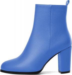 Женские ботильоны Joseywade с объемным каблуком, круглым носком и высоким толстым каблуком, с меховой подкладкой, короткие ботинки с боковой молнией, высота каблука 3,5 дюйма, Matte Blue