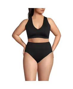 Комплект бикини больших размеров с V-образным вырезом и высокой талией Lands' End, черный