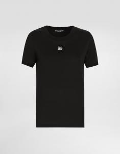 Хлопковая футболка с кристальным логотипом dg Dolce & Gabbana, черный