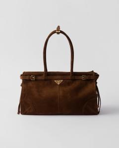 Большая замшевая сумка Prada Bonnie, коричневый