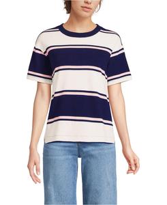 Женская футболка с коротким рукавом "Морской стиль" для невысоких женщин Lands' End, Deep sea navy/pink stripes