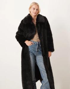 Длинное полупальто из искусственного меха с отворотом ASOS DESIGN черного цвета