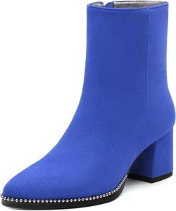 CDXJHYMY Женские ботильоны с заостренным носком и средней подошвой, короткие ботинки с серебристой отделкой на устойчивом каблуке 2,4 см, обувь для работы, улицы и банкетов.