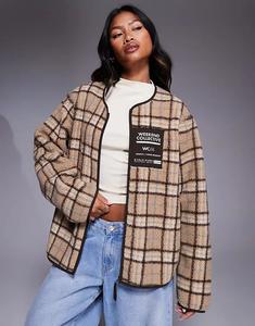 Флисовая кофта Weekend Collective Borg на молнии с нейтральным клетчатым рисунком