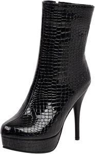 Женские зимние ботинки на шпильке с лакированной поверхностью для вечеринок Renessmi, Black