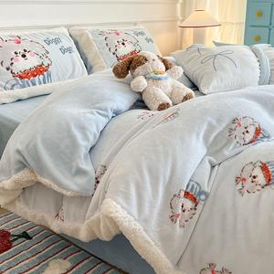 Disney Комплект постельного белья 1,5 м, 4 предмета, для одеяла 200x230 см, высоковесный молочный кашемир, двойная теплота и мягкость, цвет Ynaijiao Xiaoxiugou