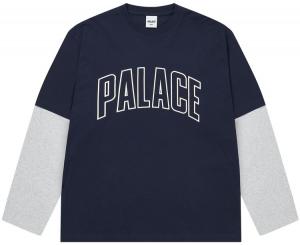 Удивительно длинная футболка с длинными рукавами от Palace, темно-синего/серого меланжа