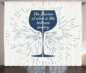 Штора ABAKUHAUS Wine Rustic, с узором Солнце в стекле и словами, присборенная штора для спальни с петлями и крючками, 280 x 175 см, цвет Темно-синий/белый Abakuhaus