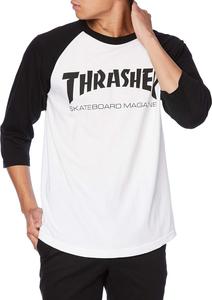Мужская футболка-реглан Slasher TH82011 / MAG LOGO 3/4 (с логотипом бренда) Классическая Thrasher, белый/черный